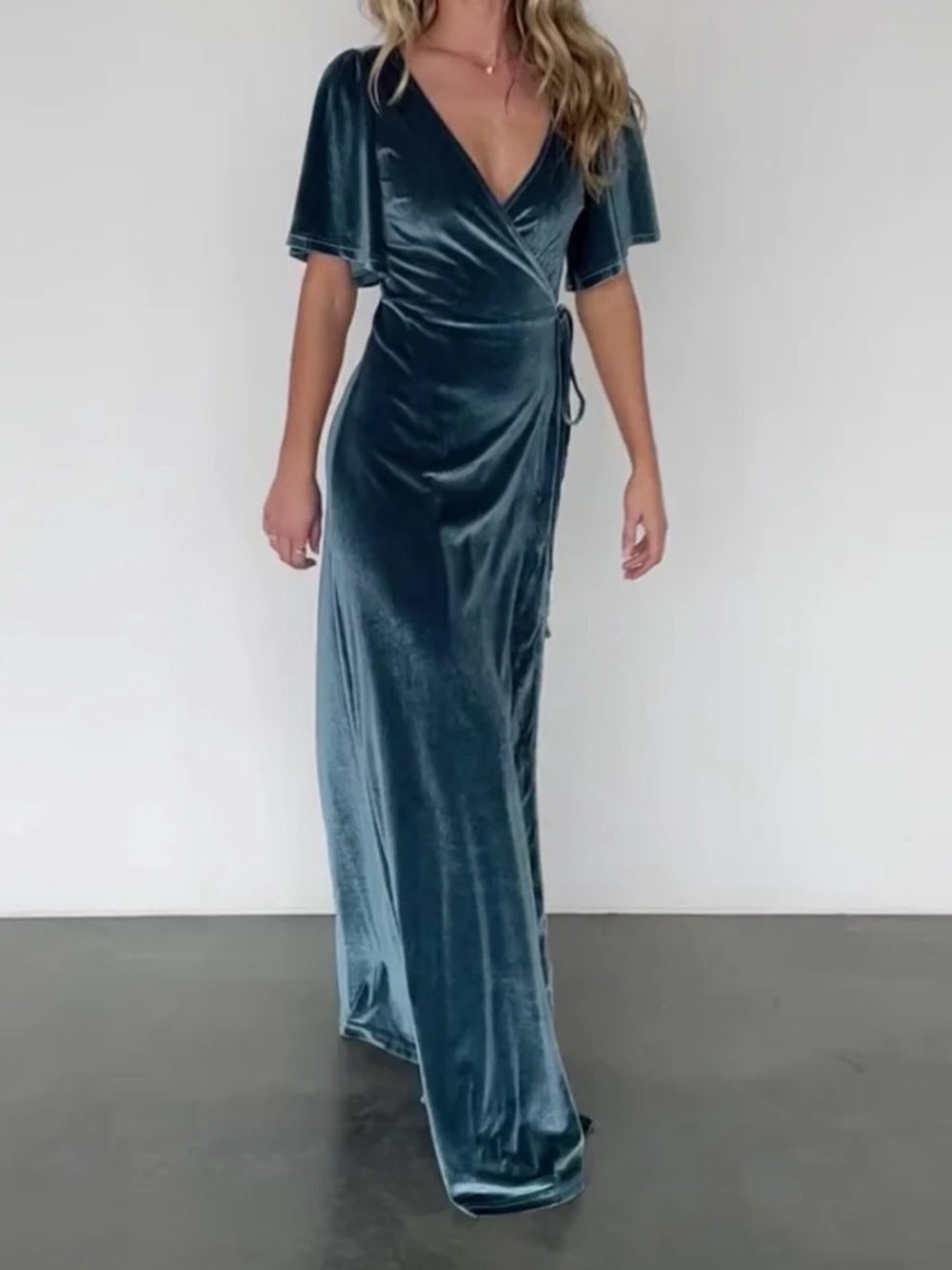 Baltic Born Velvet Wrap Maxi Dress in Blue